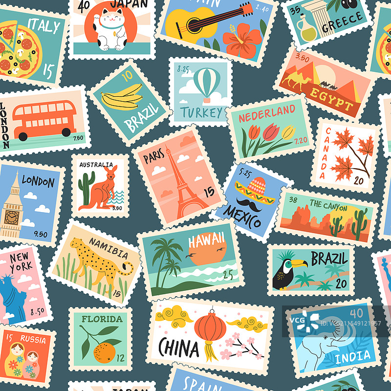 邮票图案美丽的风景图片素材