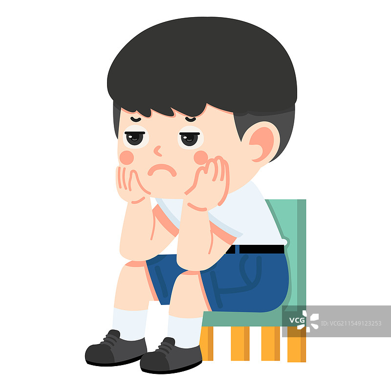 男学生坐着，面露无聊的表情图片素材