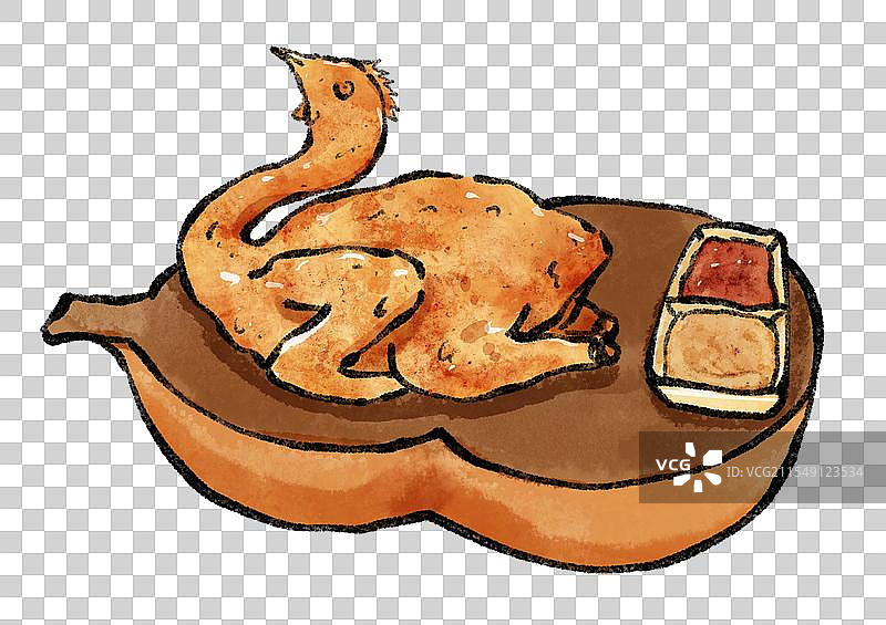 西安美食国风插画-葫芦鸡图片素材