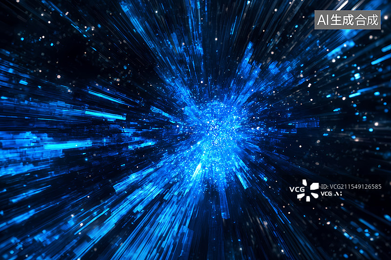 【AI数字艺术】蓝色光速穿梭图片素材