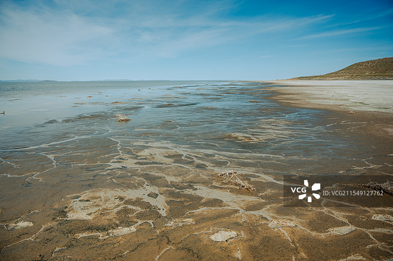 美国犹他盐湖城大盐湖岸边羚羊岛州立公园内的绝美自然景观图片素材