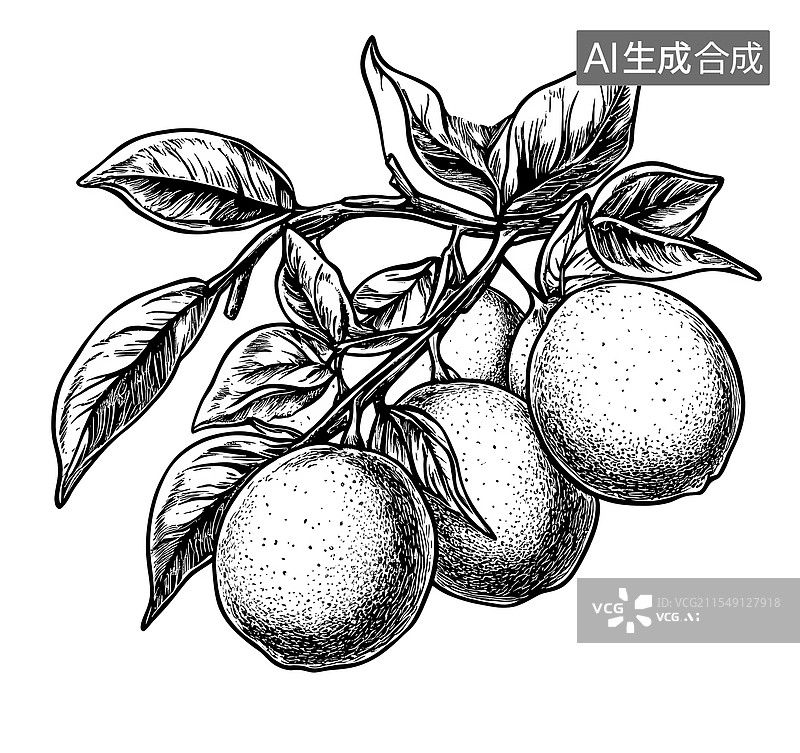 【AI数字艺术】柑橘枝头的艺术线条图片素材