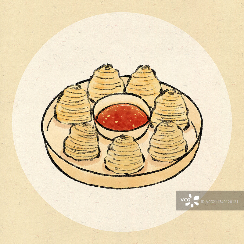 西安美食国风插画-金线油塔图片素材