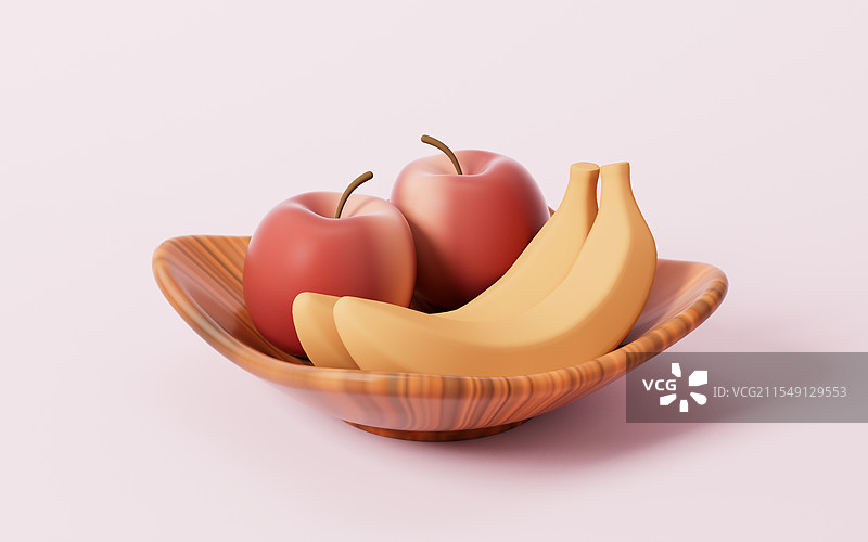 卡通香蕉与苹果果盘三维渲染图片素材