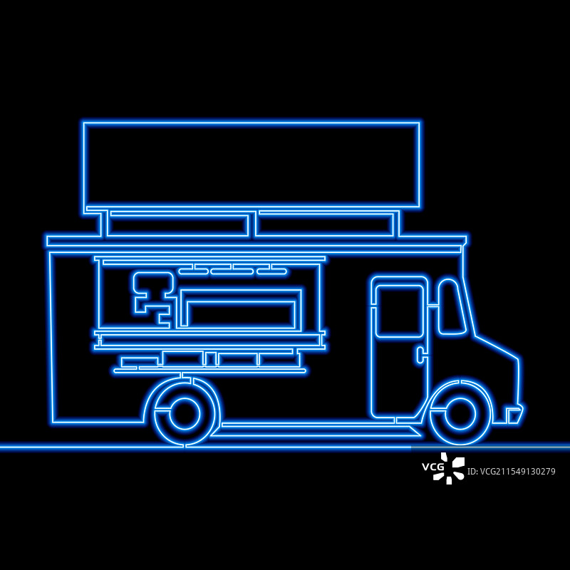 街头食品车移动业务与服务霓虹灯图片素材