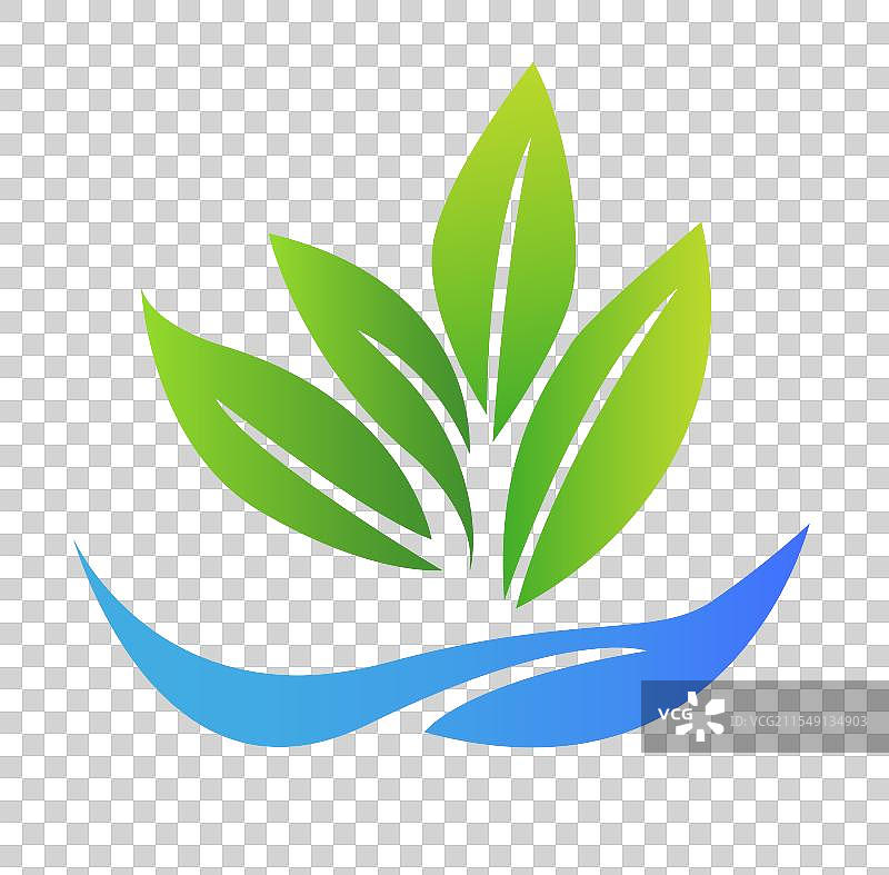 图像展示了一个带有绿色叶子的标志设计图片素材