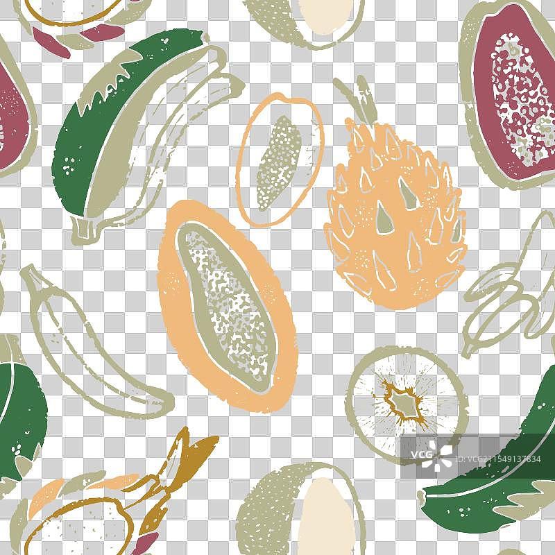 异国情调的热带水果纹理风格化无缝图案图片素材