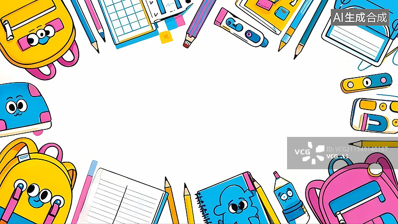 【AI数字艺术】文具卡通2D背景环绕图片素材