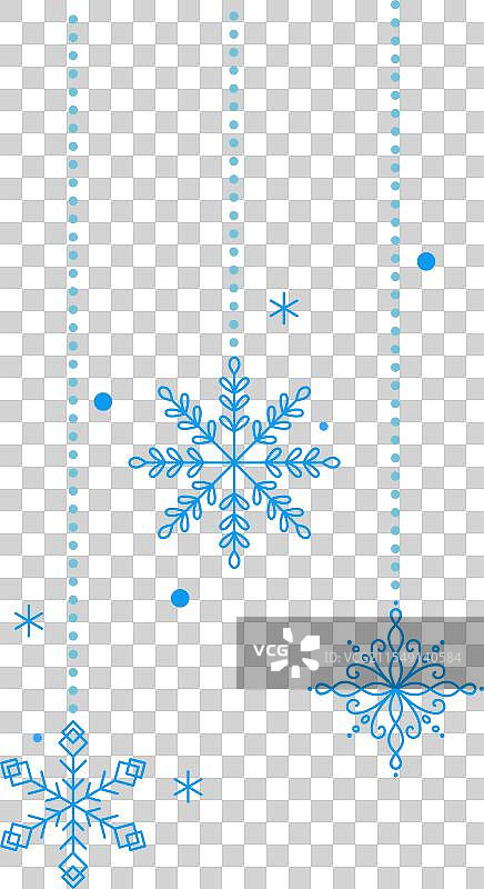 蓝色花环雪花悬挂在虚线之上图片素材