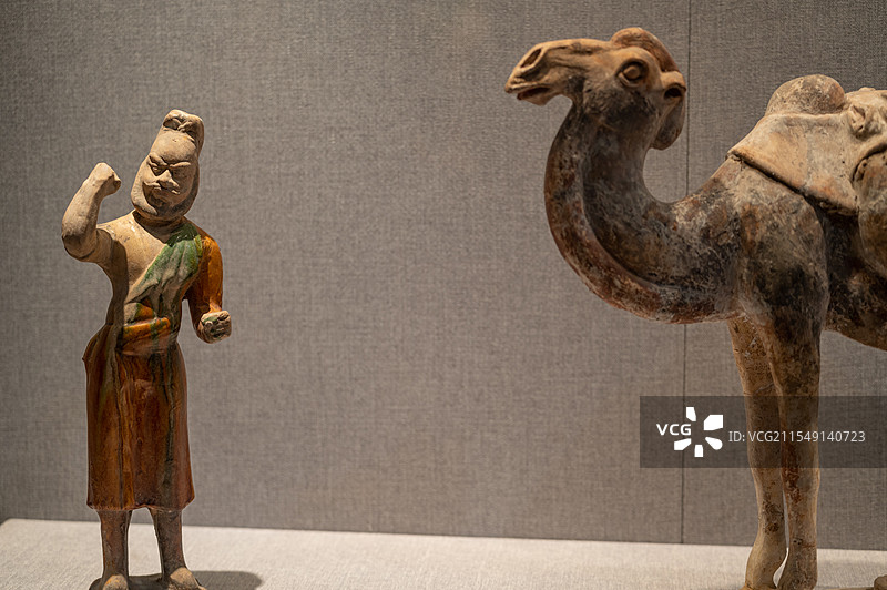 洛阳博物馆  唐代  三彩牵引俑图片素材