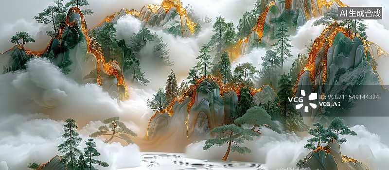 【AI数字艺术】国风山水图片素材