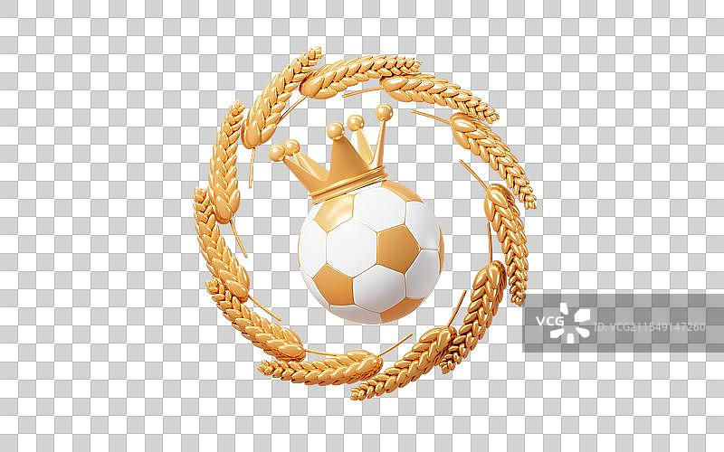 卡通足球金杯和麦穗荣誉背景3D渲染图片素材