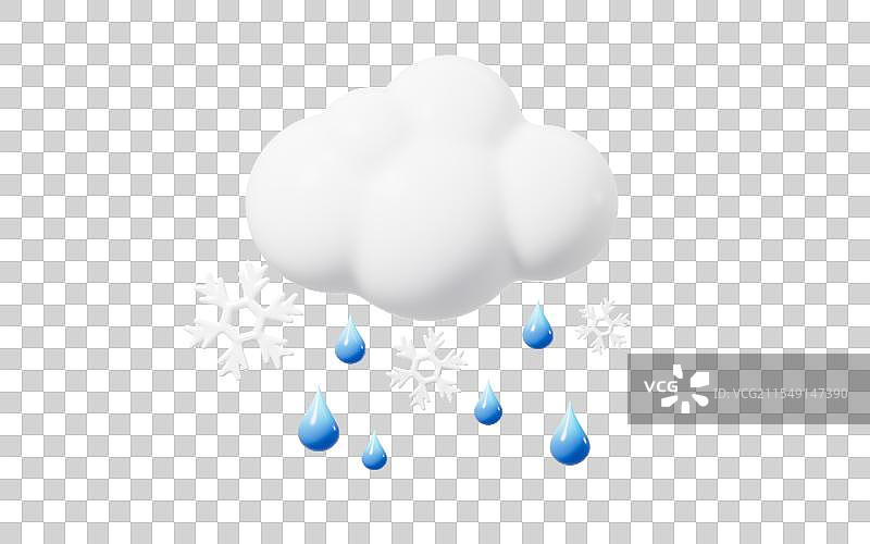卡通天气预报雨夹雪标志3D渲染图片素材