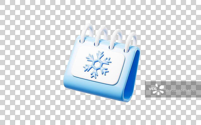 卡通日历和雪花模型3D渲染图片素材