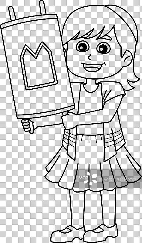 巴特米茨瓦女孩手持托拉书，背景纯色图片素材