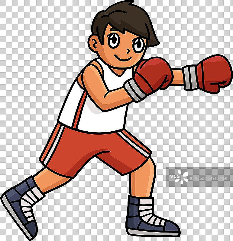 拳击手打击的卡通彩色剪贴画图片素材
