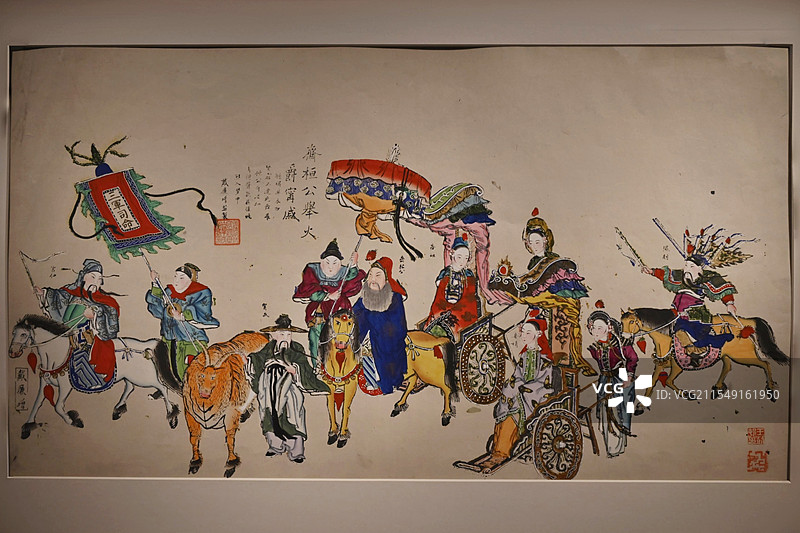 天津杨柳青年画 齐桓公举火爵宁戚图片素材