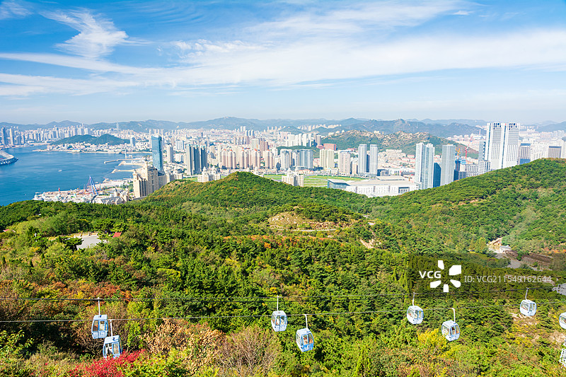 大连莲花山观景台远眺星海湾、星海广场城市风貌图片素材