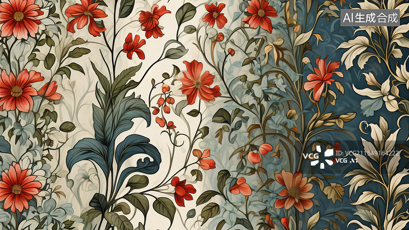 【AI数字艺术】壁纸 插画 莫里斯 植物 花 鲜花图片素材