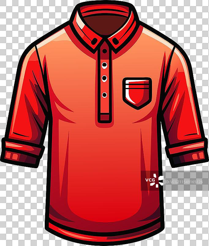 红色亨利衫，长袖和短袖款式图片素材