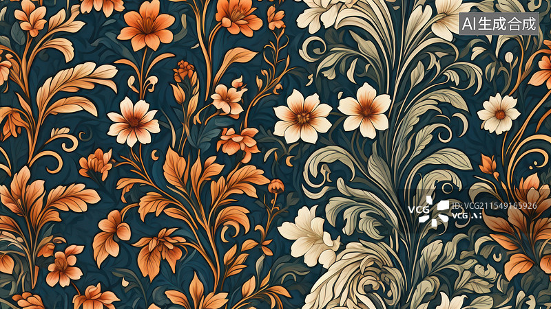 【AI数字艺术】壁纸 插画 莫里斯 植物 花 鲜花图片素材