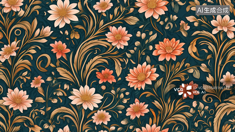 【AI数字艺术】壁纸 插画 莫里斯 植物 花 鲜花图片素材