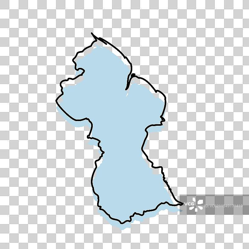 圭亚那地图，带有轮廓和身体，独立展示图片素材