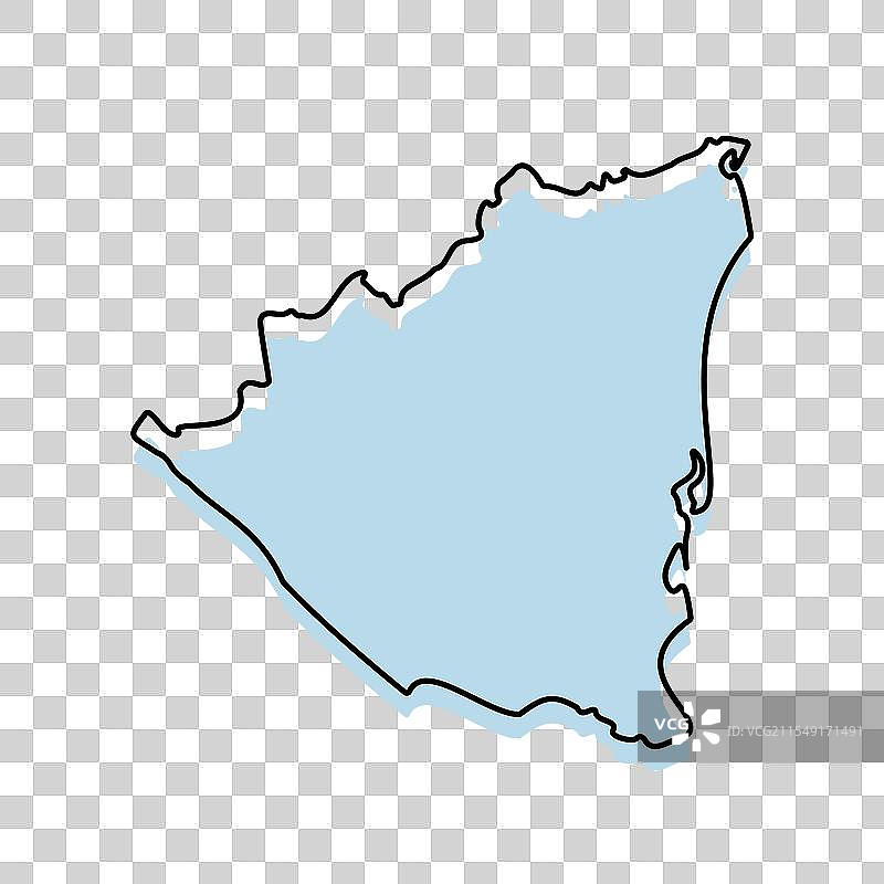 尼加拉瓜地图，带有轮廓和边界，独立展示图片素材