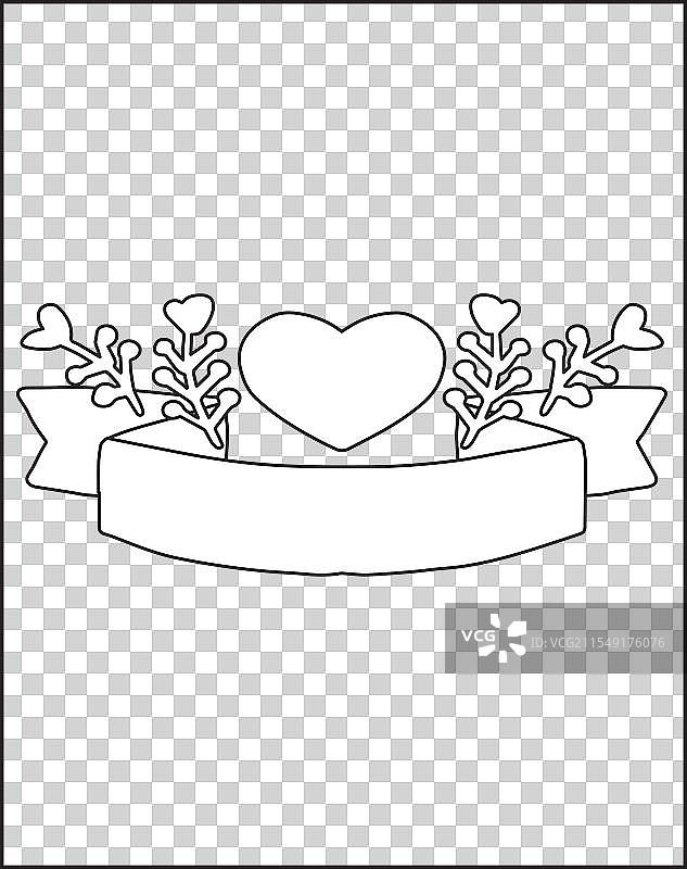 花朵和丝带装饰的心形爱心，波普艺术风格图片素材