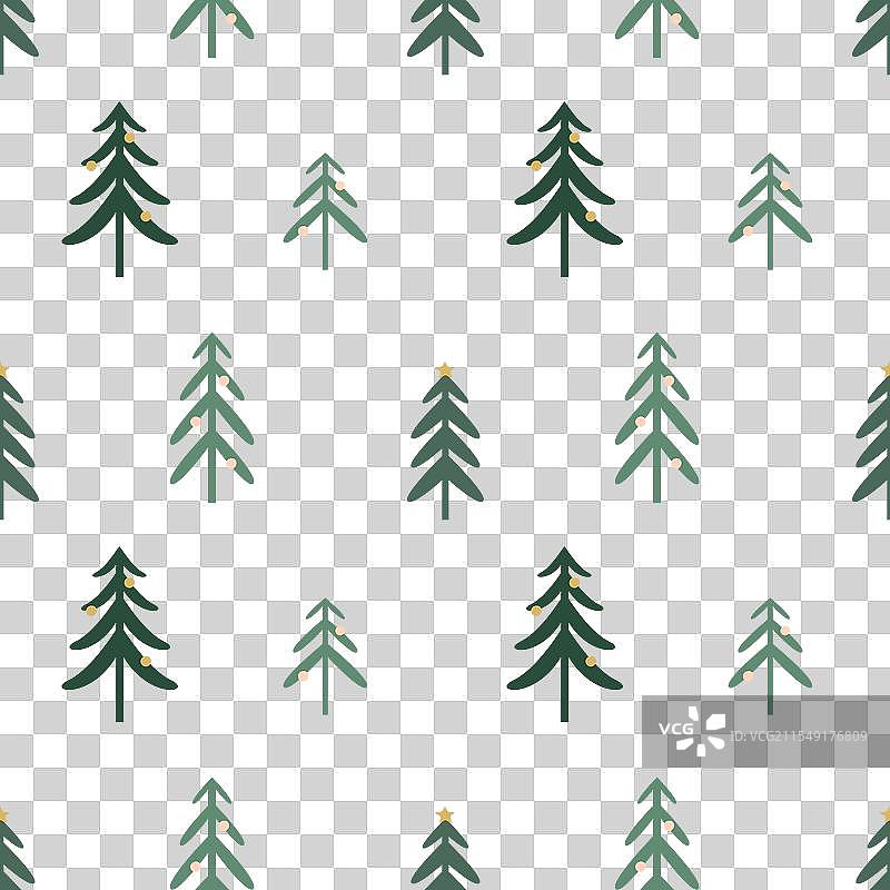 无缝圣诞图案，包含各种松树图片素材