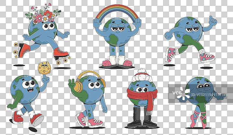 复古卡通地球角色系列图片素材