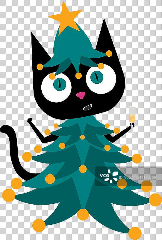 穿着圣诞树服装的黑猫图片素材