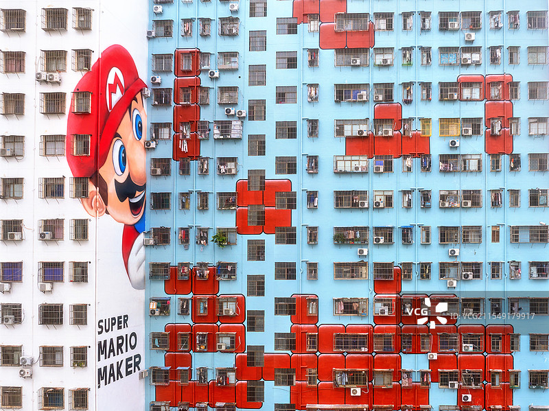 海口巨型马里奥墙绘形象建筑图片素材