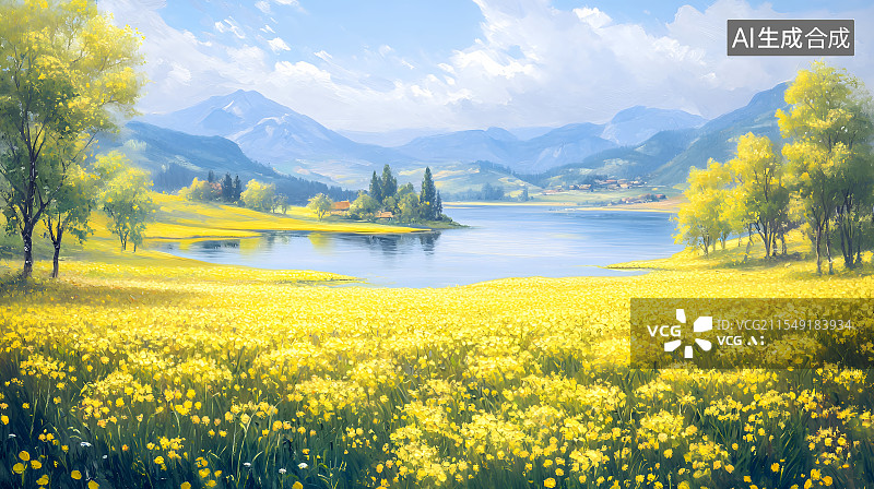 【AI数字艺术】春日油画风格油菜花图片素材