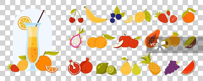 新鲜水果和果昔混合饮料在玻璃杯中图片素材