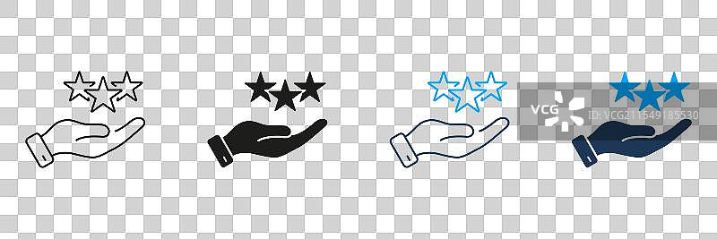 手握星星的线条和轮廓图标集图片素材