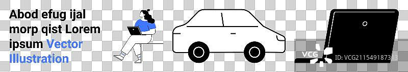 在车内使用笔记本电脑的远程工作概念图片素材
