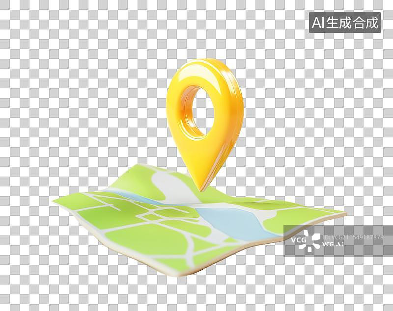 【AI数字艺术】3D粘土黄色地标地块地图位置图片素材