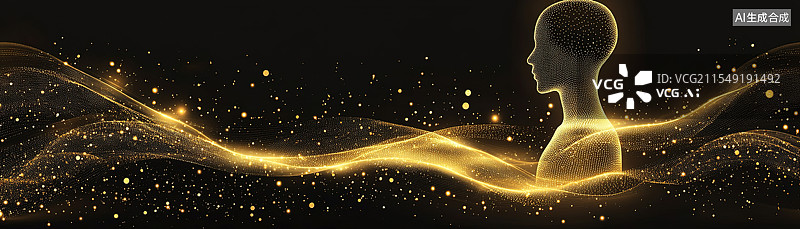 【AI数字艺术】抽象针灸铜人中国国医节极简线条艺术蓝金流动粒子填充轮廓哑光灰背景上点缀发光穴位海报图片素材