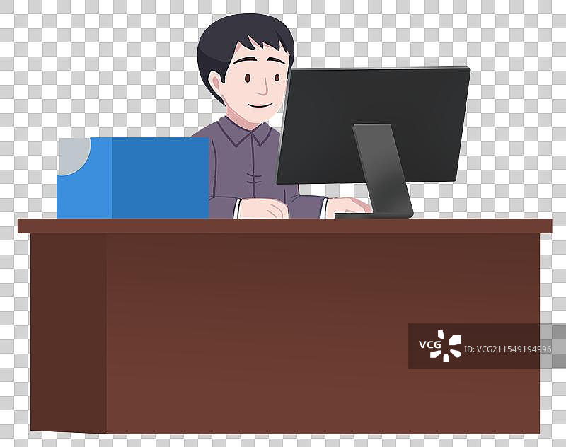 职场职业商务上班打工工作办公桌前上网电脑卡通资讯插画图片素材