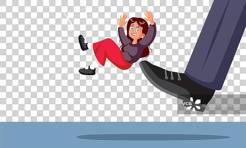 男性老板踢出女性员工的卡通画图片素材