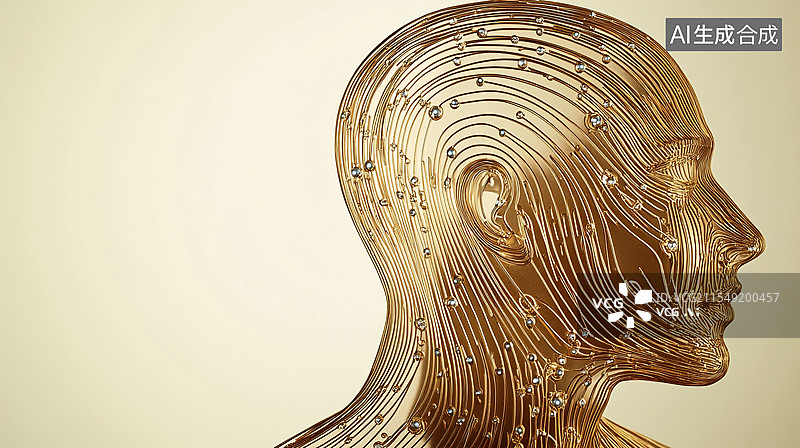 【AI数字艺术】中国国医节主题浅黄色背景极简针灸铜人与流动蓝金粒子效果发光穴位象征能量流动古法医疗图片素材