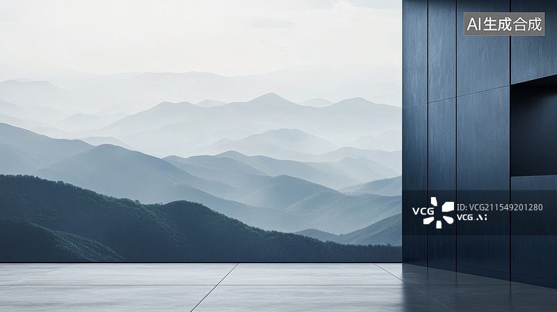 【AI数字艺术】空旷地面空间和山脉天空背景图片素材