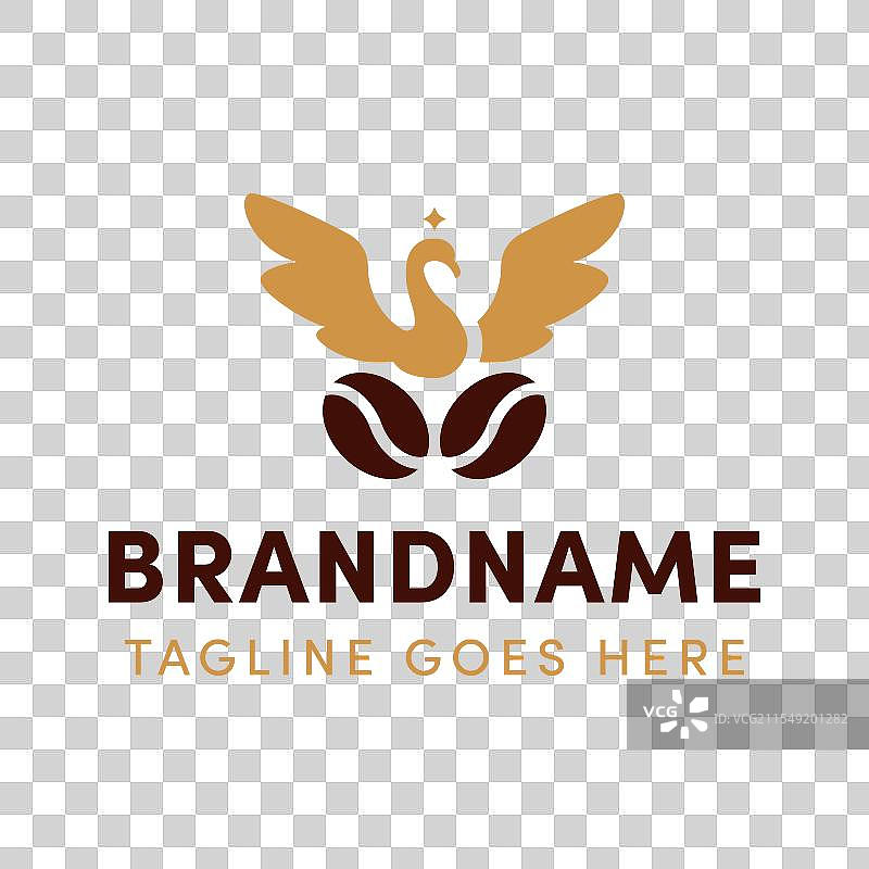 象征优雅与宁静的咖啡天鹅标志图片素材