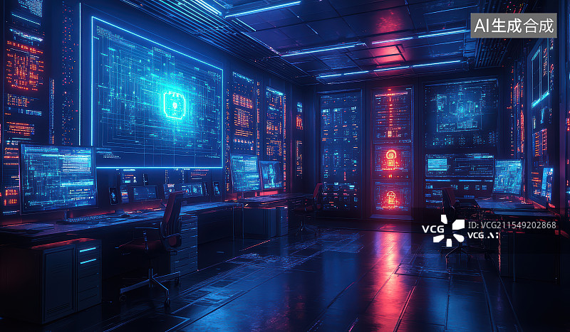 【AI数字艺术】未来赛博朋克办公室图片素材