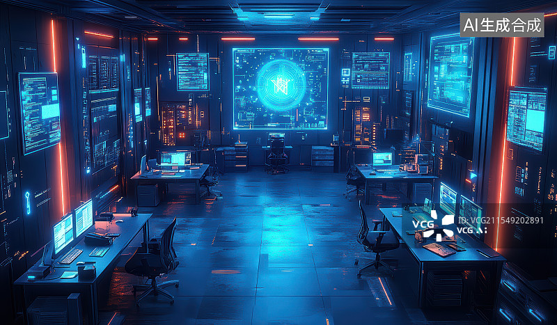 【AI数字艺术】未来赛博朋克办公室图片素材