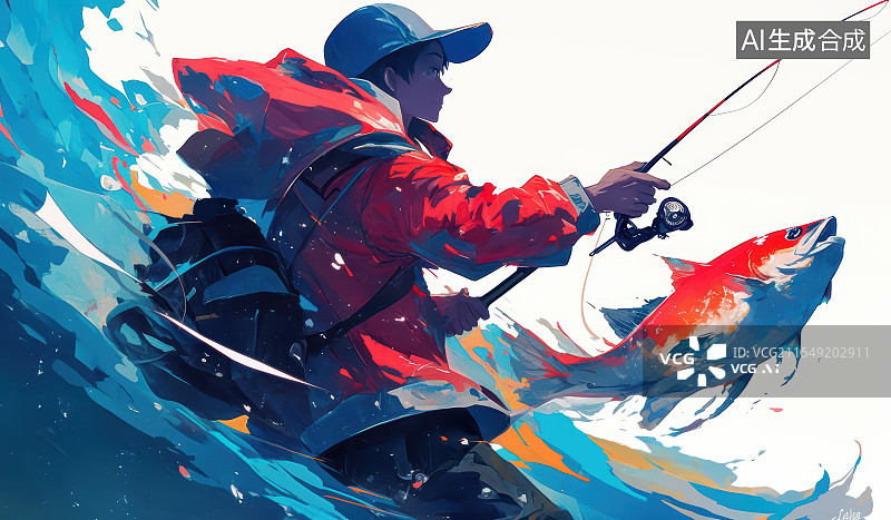 【AI数字艺术】钓鱼运动图片素材
