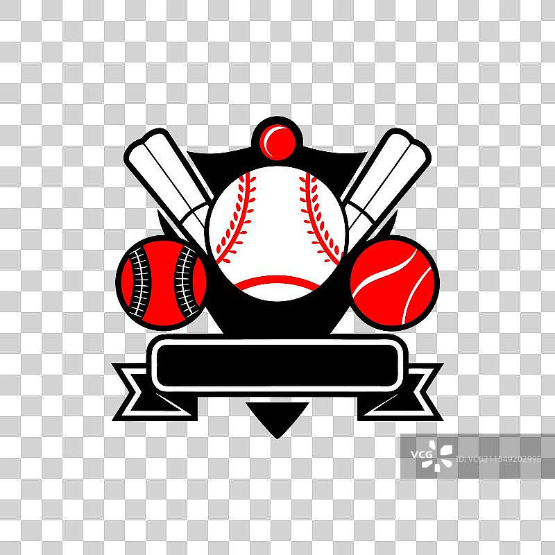 包含棒球和板球元素的运动徽章图片素材