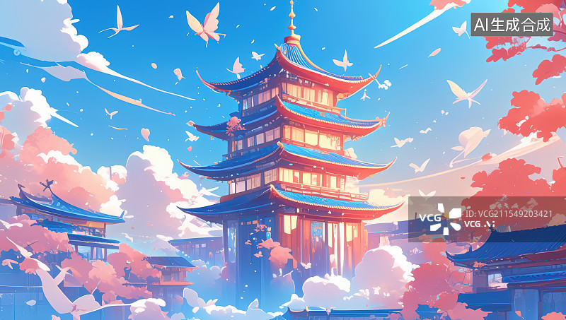 【AI数字艺术】中国风春天鲜花盛开图片素材