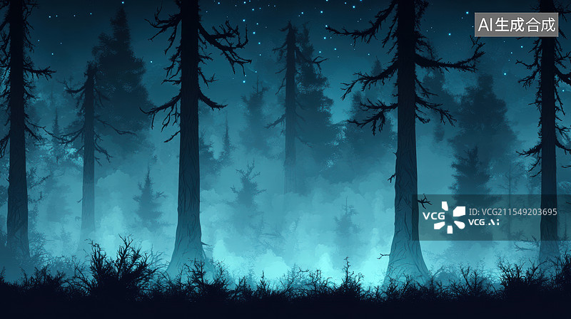 【AI数字艺术】幽暗森林的奇幻之夜图片素材
